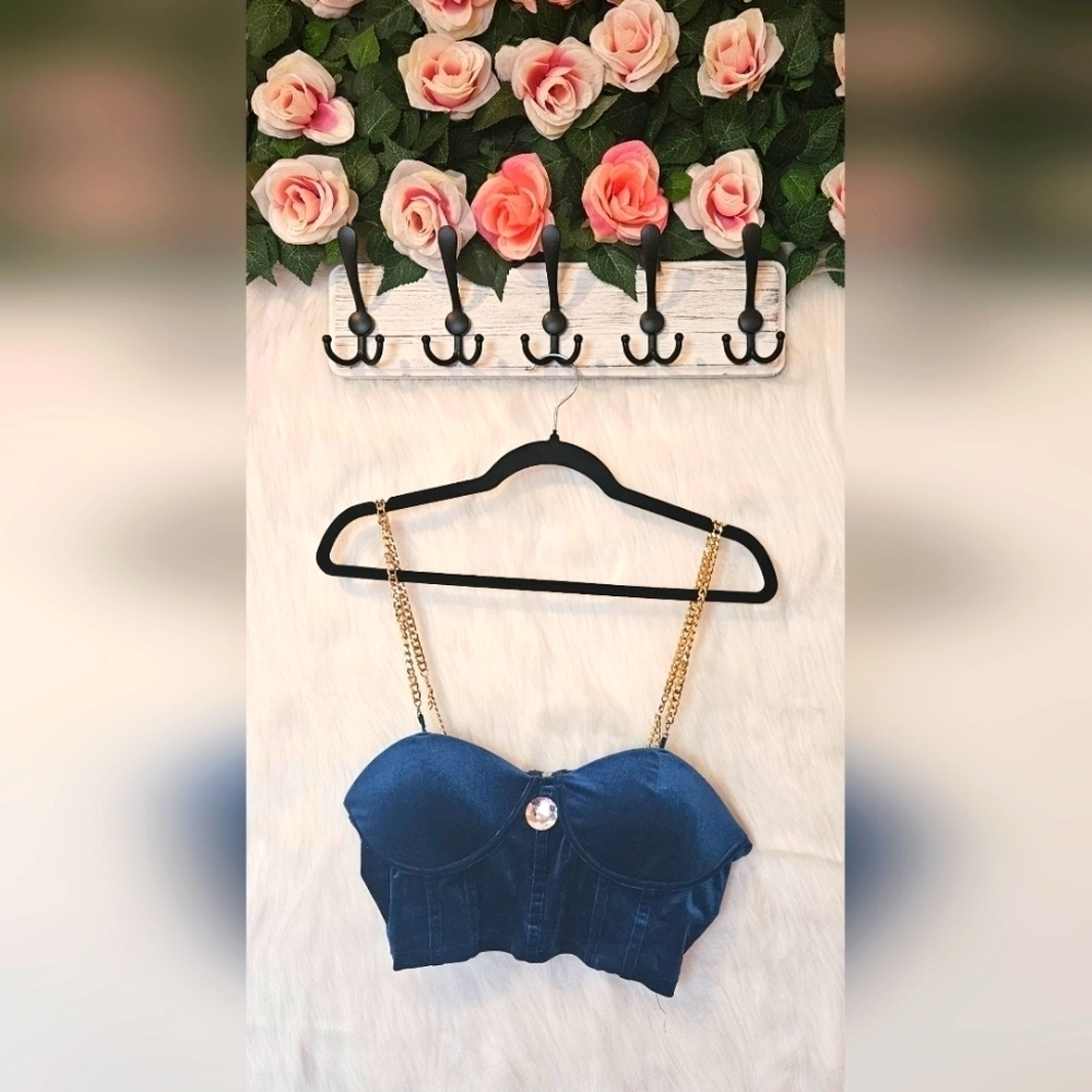 Shein Velvet Jewel & Chain Bustier